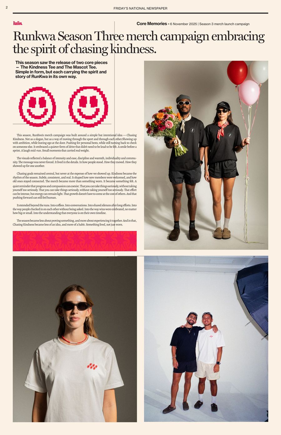 Page 2: RunKwa Season Three merch campaign embracing the spirit of chasing kindness
