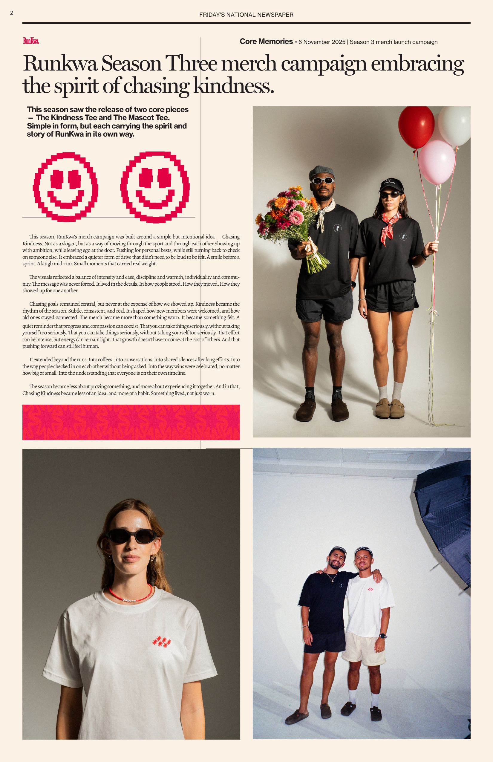 Page 2: RunKwa Season Three merch campaign embracing the spirit of chasing kindness