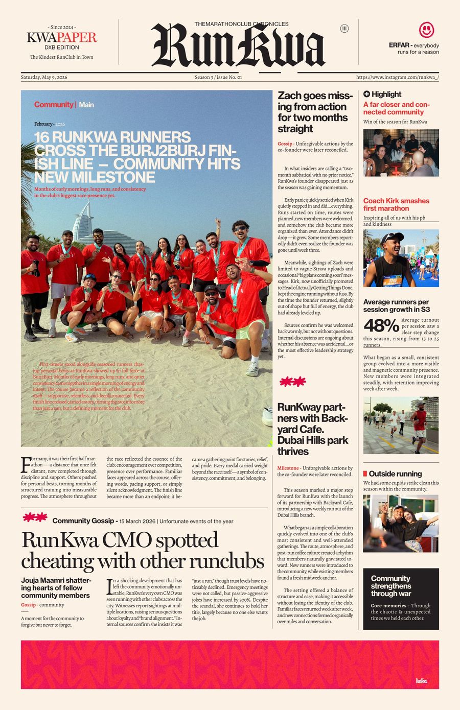 The RunKwa Chronicles front page: 16 RunKwa runners cross the Burj2Burj finish line
